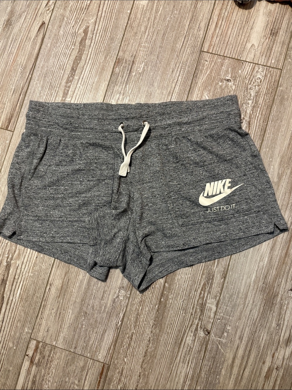 Nike Women's Heather Gray Athletic Lounge Shorts with White Logo